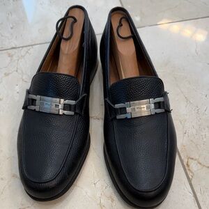 Salvatore Ferragamo Black Leather Slip-On Loafers